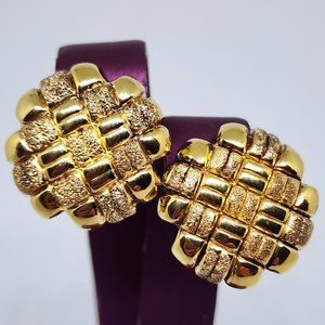 Vintage Vermiel Polished and Brushed Woven Sterling Silver Omega Back Earrings